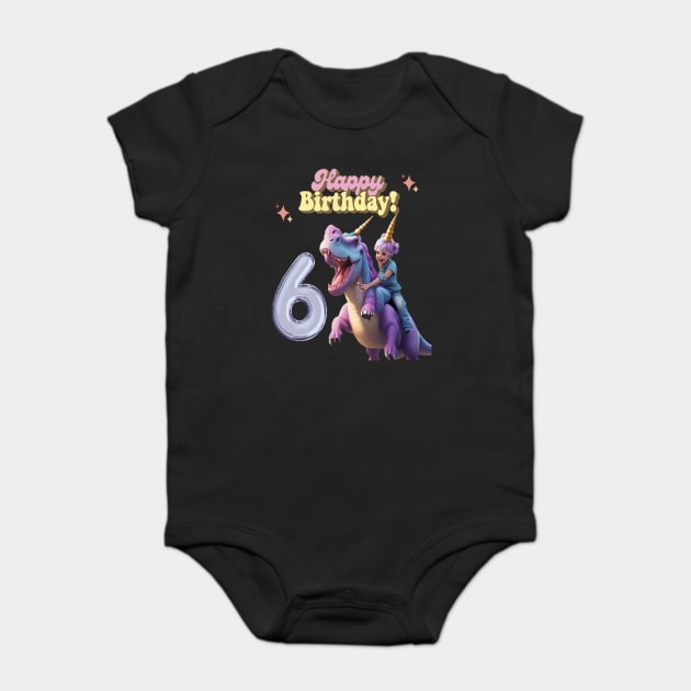 Happy Birthday , 6th birthday unicorn Baby Bodysuit by Pixel Threads 